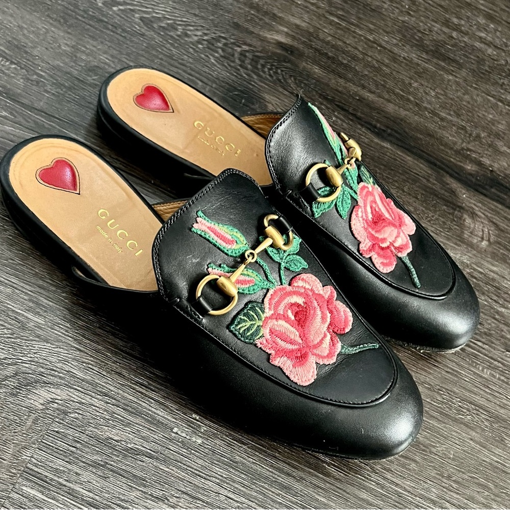 Gucci Rose Bloom Flower Embroider Loafers Mules